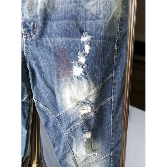 Lion Dynasty Women's Jeans Size 12 Slim Distressed Paint Made In Egypt Blue - Picture 4 of 14